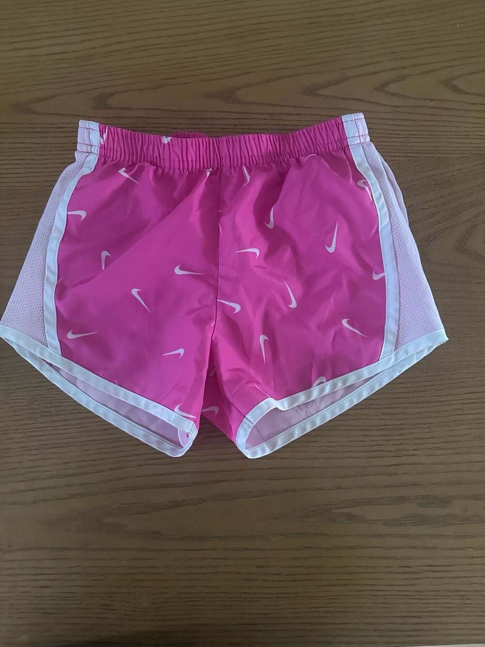 Nike Dri-Fit All-Over Swoosh Pink Athletic Running Shorts Girls Size 5-6 Years